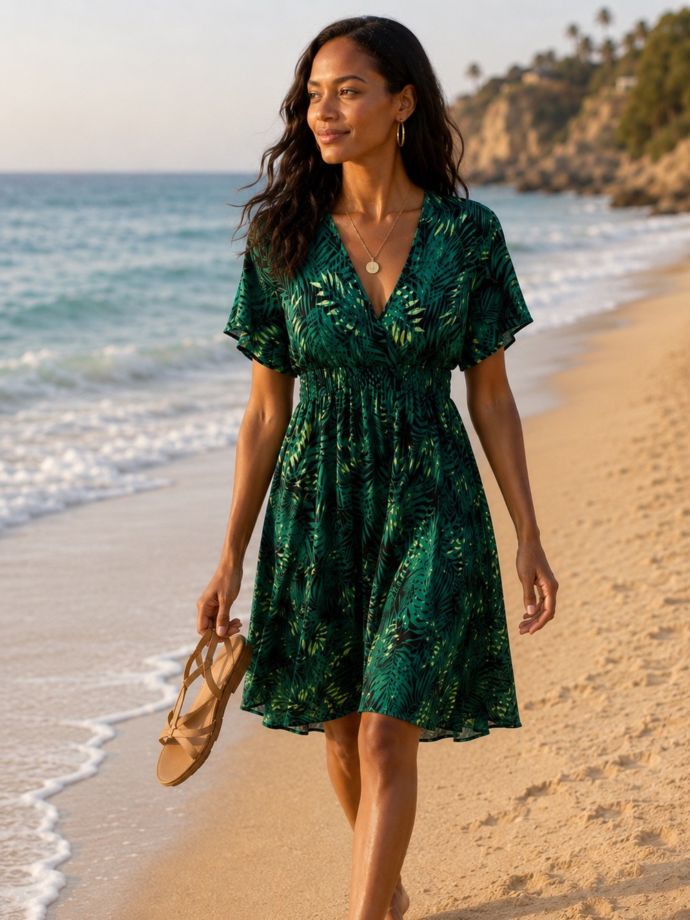 Women’s Green Tropical Wrap Dress - Brand: